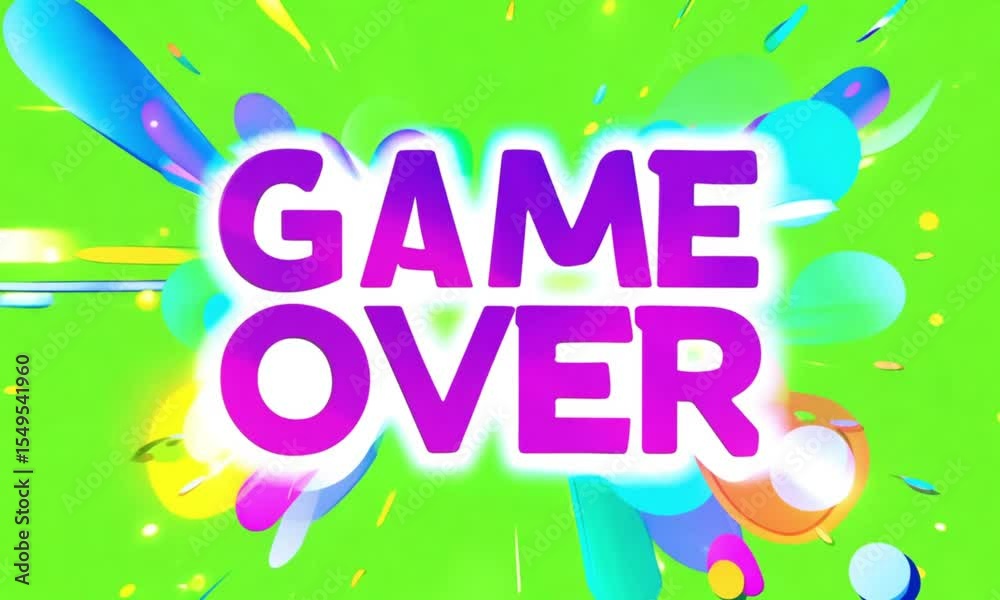Colorful animated “Game Over” text appearing on vibrant green screen ...