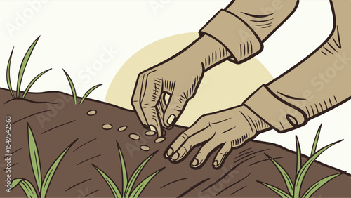 Hands Planting Seeds in the Soil.