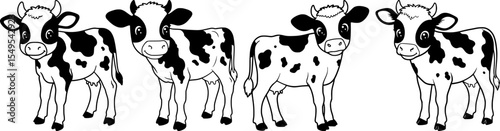 Cute holstein calf with black and white spots adorable baby cow characters standing for children farm animal design elements