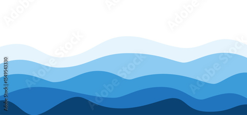Blue layered ocean or sea waves with various shades effect. Vector water art background for sale banners or summer promotional with smooth flowing wave clip pattern. Ideal for beach designs template.