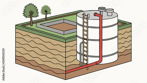 Underground Storage Tank System with Piping and Ladder Access.