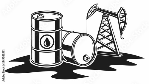 Oil Barrels and Pump Jack Depicting Energy Production.