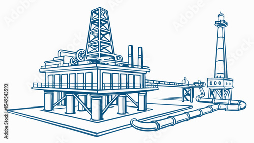 Offshore Oil Rig and Support Structures Illustration.