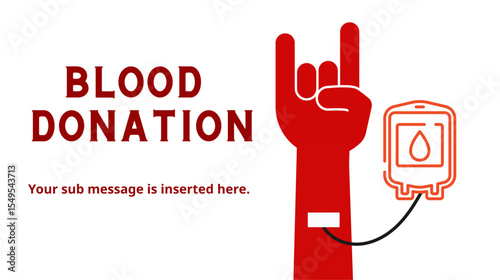 Blood donation poster with rocking hand sign. Concept of blood donate, philanthropy theme