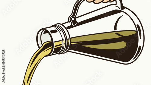 Cartoon illustration of liquid pouring from a glass container.