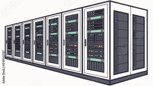 Illustration of a Row of Data Center Server Racks.