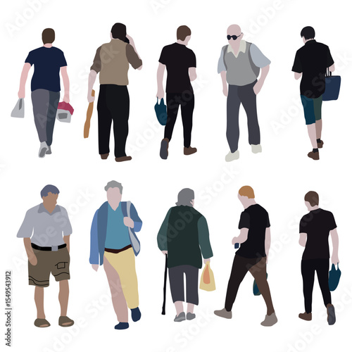 A large set of silhouettes of people. 2D image for use as an entourage. Vector flat city infographics.	
