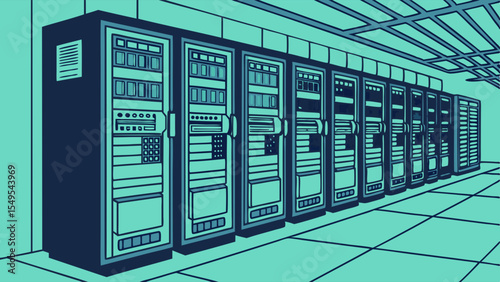 Vector Illustration of Server Racks in a Data Center.