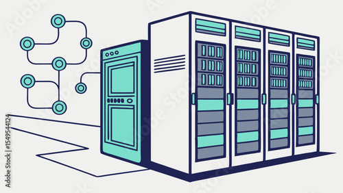 Network Server Racks with Interconnecting Connections.