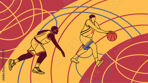 Two Basketball Players in Action on a Court.