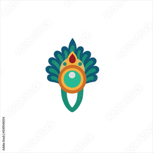 Illustration of a teal and gold headdress on a white background art