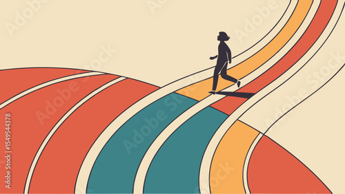 Silhouette of a Person Walking on a Colorful Path.