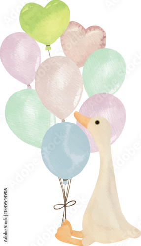 Cartoon Goose Toy with Bright Balloon Bunch