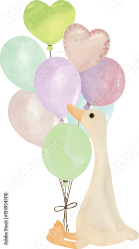 Cute Goose Plushie Sitting with Party Balloons