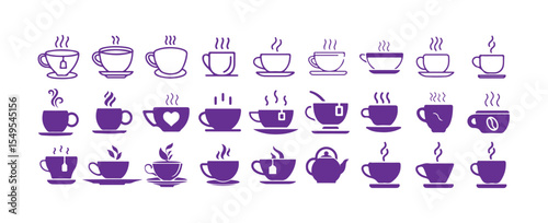 Coffee cup icon set. Hot drink symbol. Flat Vector illustration eps 10.