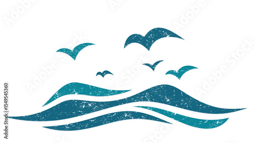Symbol of the blue sea with seagulls.
