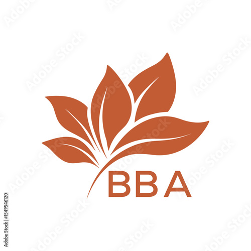 BBA Minimalist Leaf Logo Design with Text BBA, Botanical Nature Logo with Leaves in Brown, BBA Later Logo, Abstract Floral Logo for Natural Products.
