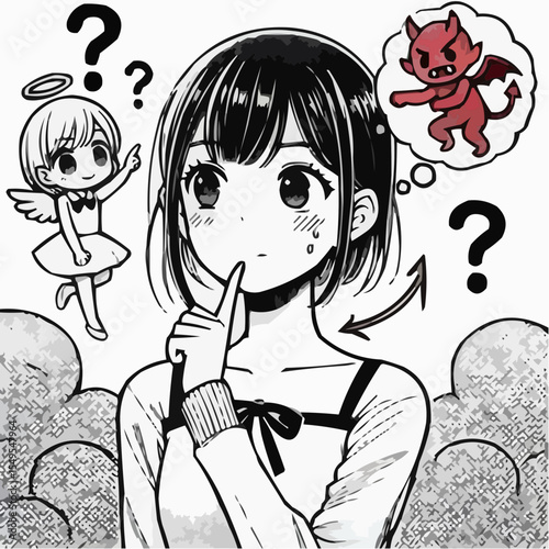 
little devil and little angel competing to convince a person 45