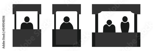 Market Stall Icon With Person Selling At The Booth Simple Vector Illustration