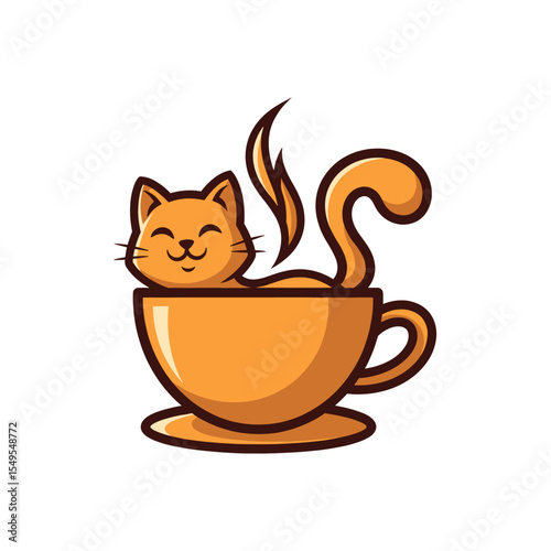 Cartoon cat in a teacup illustration