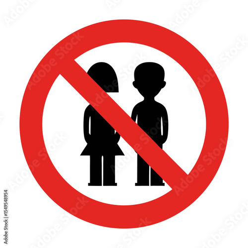 No children allowed sign. Red circle prohibiting children. Simple prohibition symbol for public places. This no kids icon is perfect for safety signage.