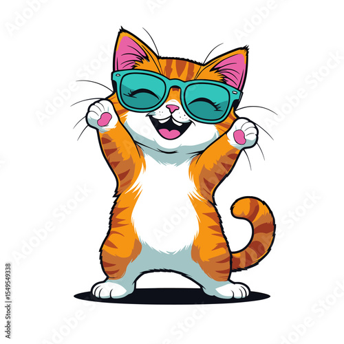 Cheerful ginger cat with sunglasses