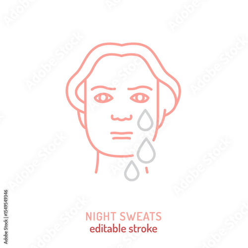 Night sweats icon. Editable vector illustration showing person with facial perspiration.