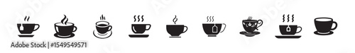 Coffee and Tea Cup  Icons, Hot Drink Mug and Cup Icons Pack, Silhouette tea cup symbol, espresso sign in vector flat, vector illustration eps 10.