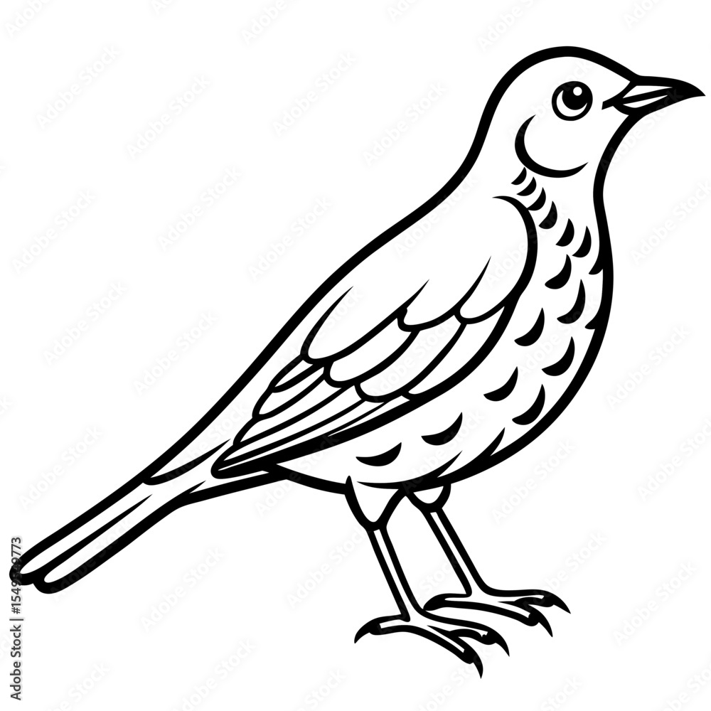Fototapeta premium Line Art Bird Song Thrush White