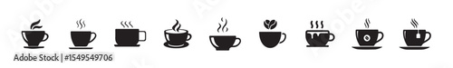 Cup of tea icon set, Hot cup beverage vector icon set. Tea or coffee cups icons, vector illustration eps 10.