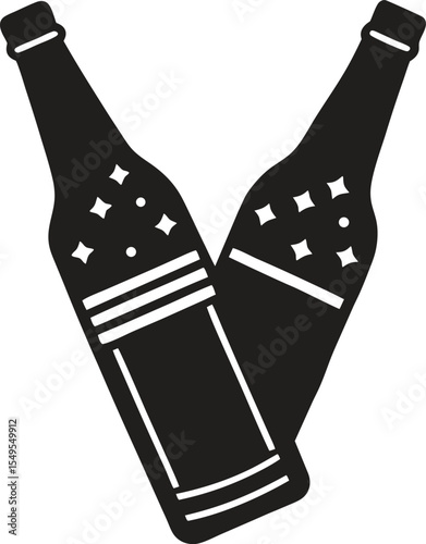 Two Crossed Beer Bottles Black and White Minimalist Vector Illustration