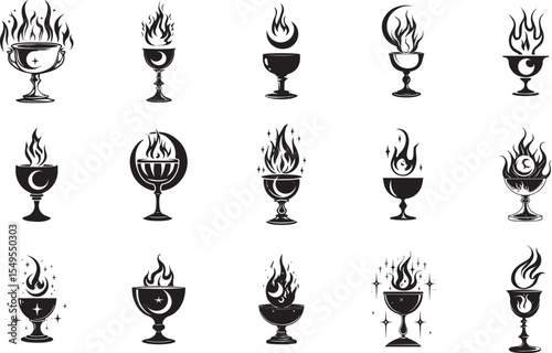 Vintage Ornate Goblet Vector Illustration Set