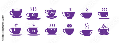 Cup of tea icon set, Hot cup beverage vector icon set. Tea or coffee cups icons, vector illustration eps 10.