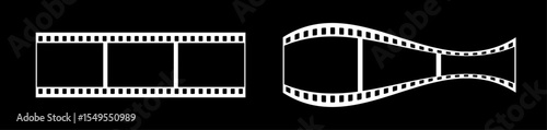 35mm motion picture fish shape blank filmstrip vector design with 3 frames on white background. Black film reel symbol illustration to use for photography, television, cinema, photo frame. 