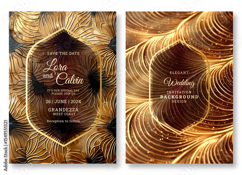 Luxury golden textured art wedding invitation template, business brochure template, flyer design, universal background, versatile vector background, creative brochure template, party invitation