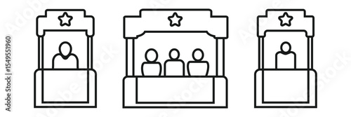 Isolated vector outline illustration of a market stall shop kiosk stand booth icon 