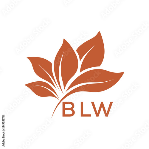 BLW Minimalist Leaf Logo Design with Text BLW, Botanical Nature Logo with Leaves in Brown, BLW Later Logo, Abstract Floral Logo for Natural Products.
