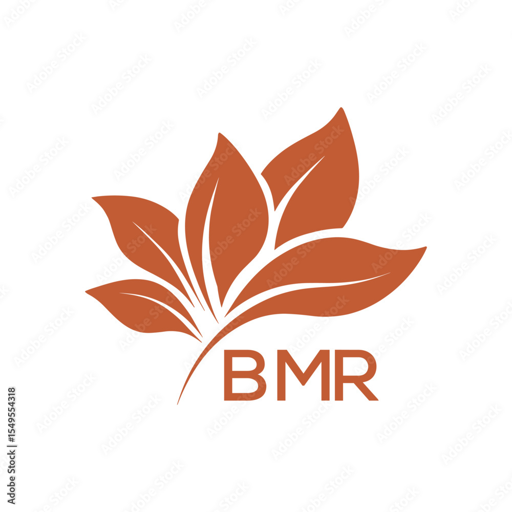 Obraz premium BMR Minimalist Leaf Logo Design with Text BMR, Botanical Nature Logo with Leaves in Brown, BMR Later Logo, Abstract Floral Logo for Natural Products. 