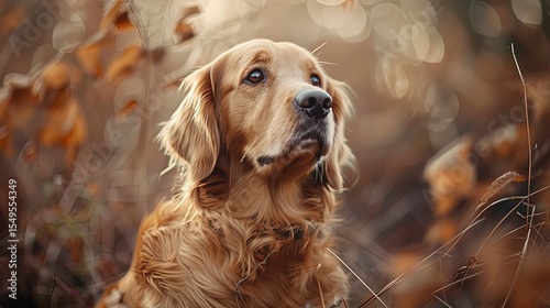 close up of a dog in the forest, dog in nature