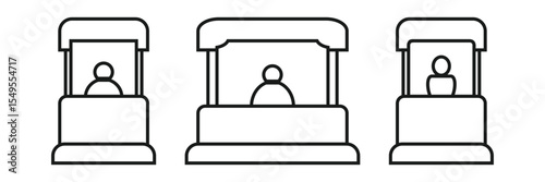 Isolated vector outline illustration of a market stall shop kiosk stand booth icon 