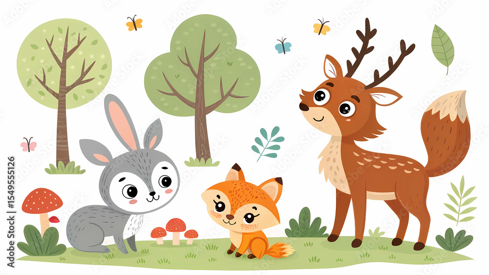 Naklejka premium Cute forest animals cartoon
