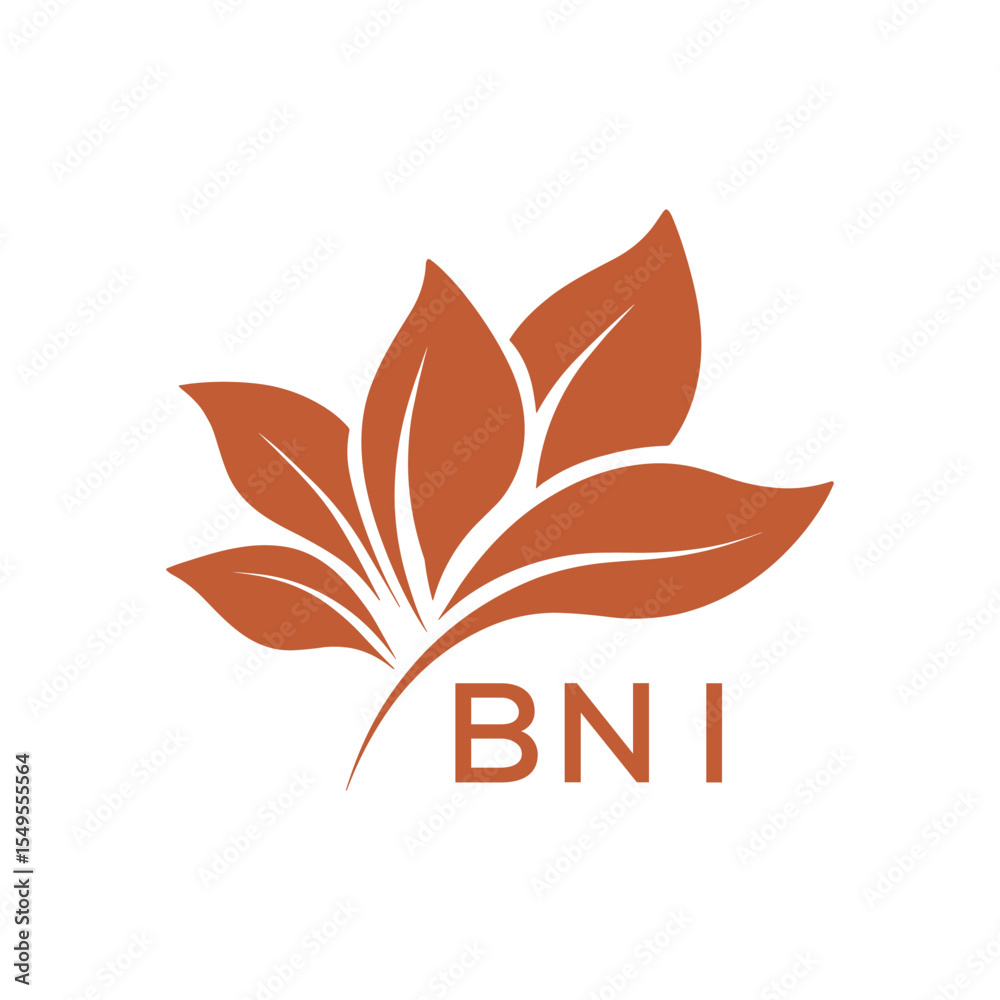 Obraz premium BNI Minimalist Leaf Logo Design with Text BNI, Botanical Nature Logo with Leaves in Brown, BNI Later Logo, Abstract Floral Logo for Natural Products. 