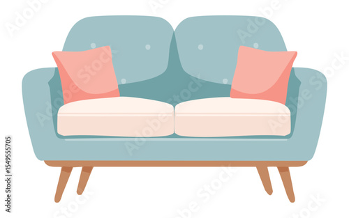 Chic Blue Sofa Pink Pillows