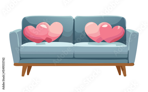 Cute Blue Sofa Heart Pillows
