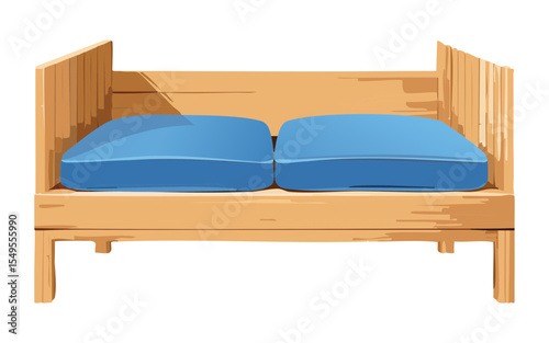 Wooden Frame Sofa with Comfortable Blue Pillows