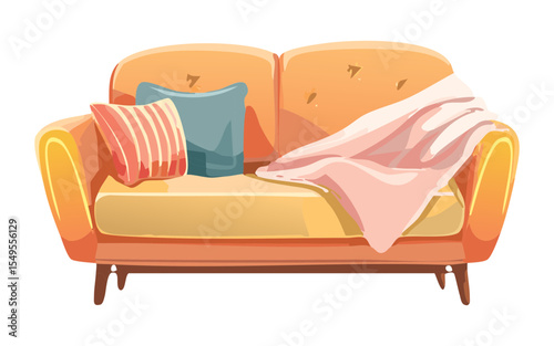 Bright Light Brown Sofa with Cozy Pillows