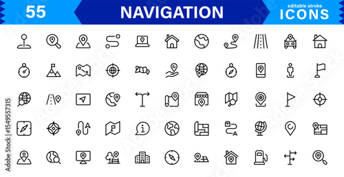 Navigation Icon Set Featuring Map, Compass, Direction, Location, and GPS Concepts in a Simple, Download-Ready, and Professional Vector Style