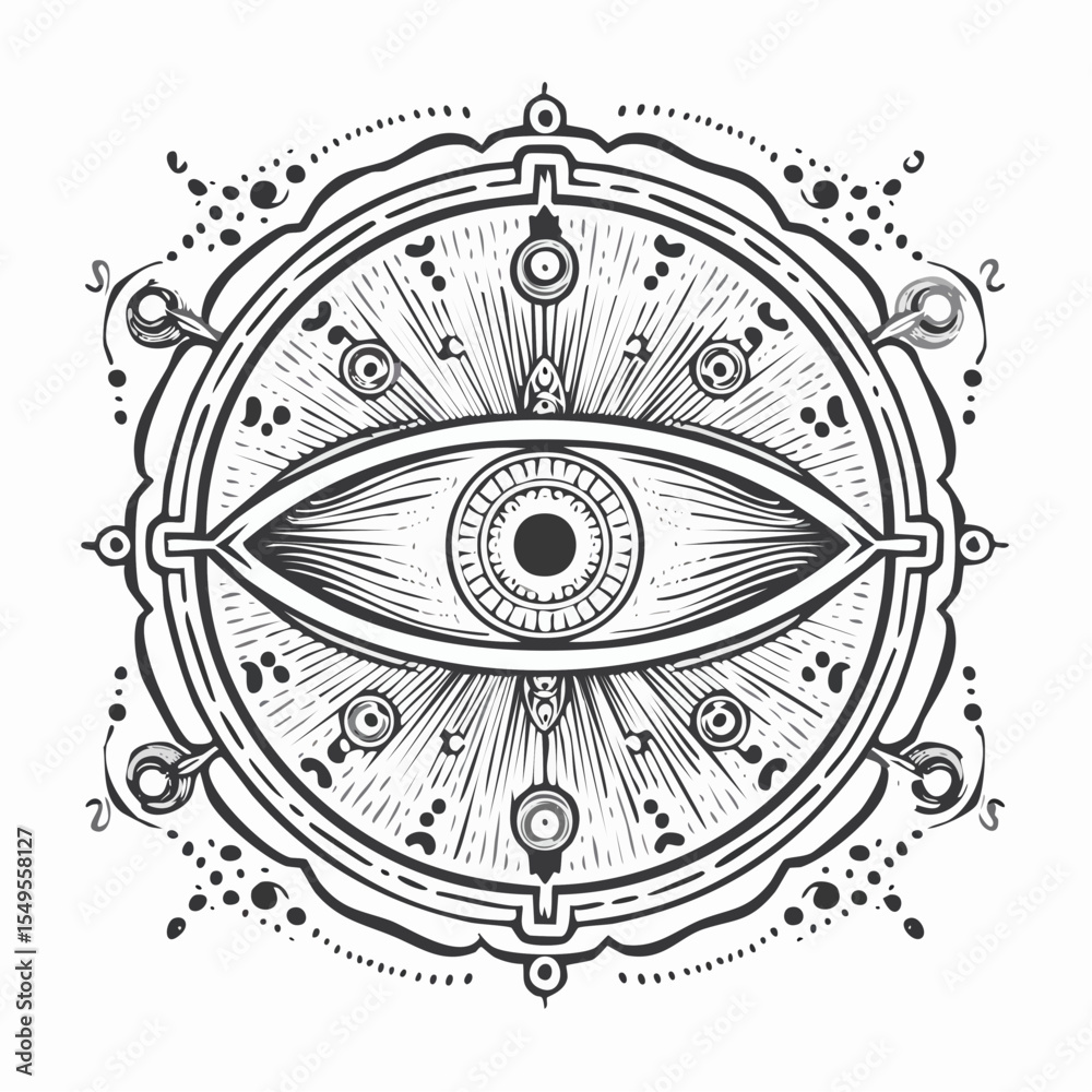 Naklejka premium Monochrome Eye of Providence Illustration Sacred Geometry Design