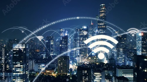 Smart City Night Lights Wireless Network Connection