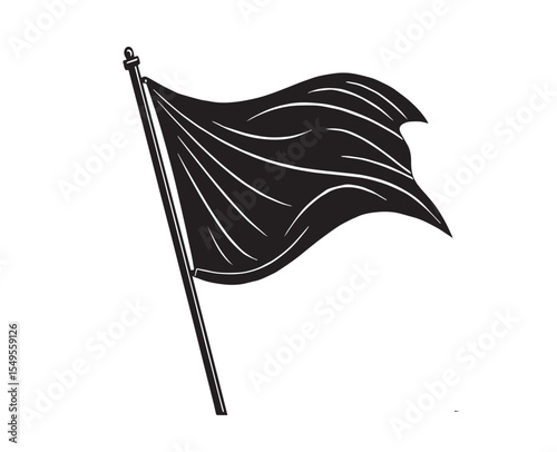 Elegant Waving Flag Illustration – Black and White High Contrast Minimalist Vector Digital Art